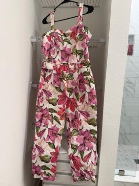 Pink Floral Strap Jumpsuit with Belt